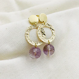 Aretes Dorados Con Cuarzo Amatista
