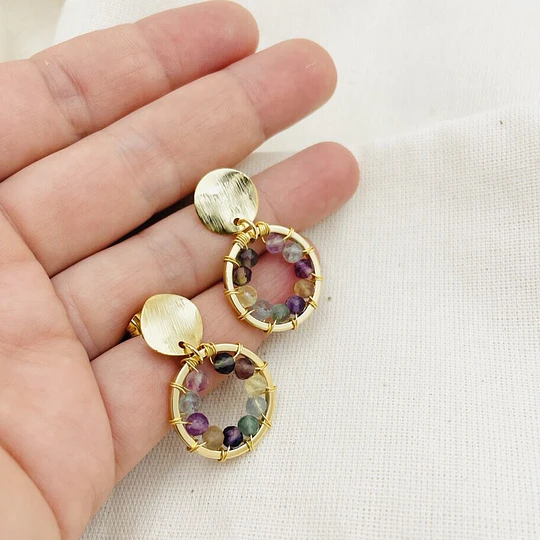 Aros dorados ¨Lirio¨de Fluorita