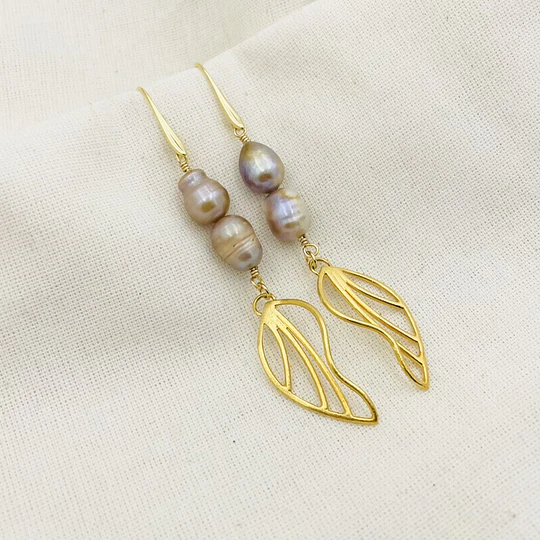 Aros hojas de Crisantemo con perlas