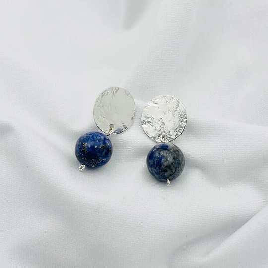 Aros de plata con piedra Azurita natural