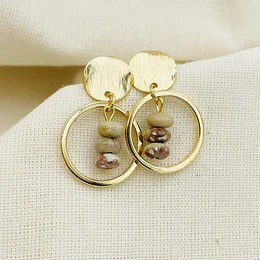 Aros dorados con piedras Jaspe porcelana