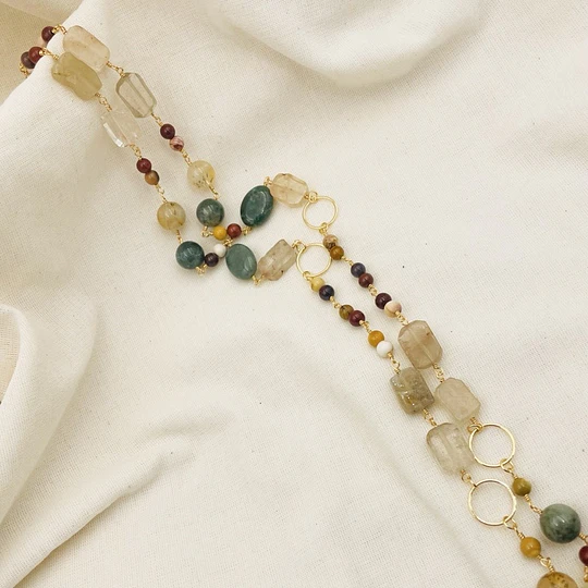Collar largo dorado con mix piedras naturales