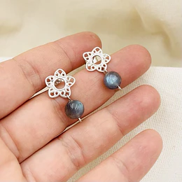 Aros flor de plata y piedra Labradorita