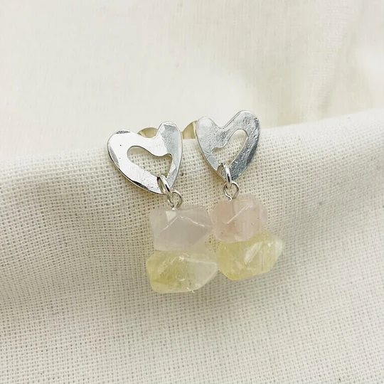 Aros de plata con Cuarzo rosa y citríno