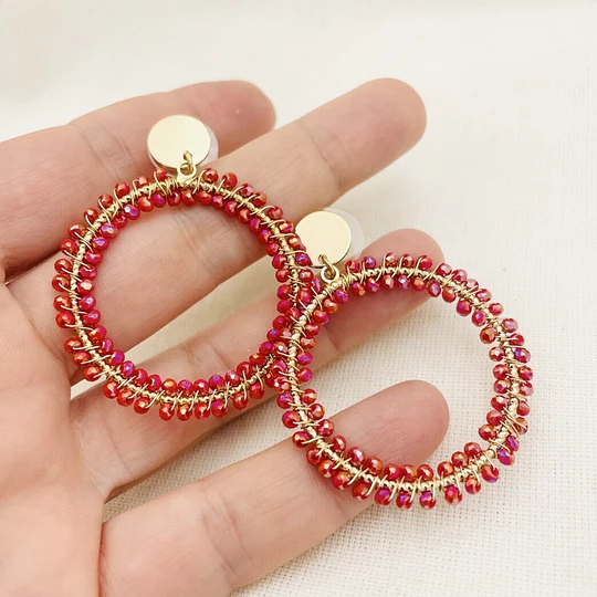 Aros argolla cristales rojos