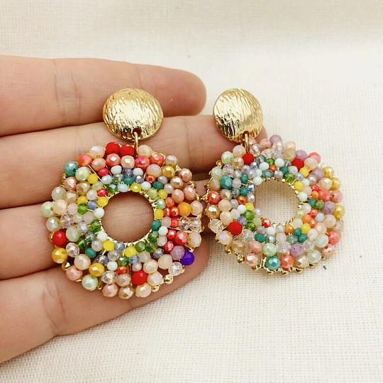 Aros círculos cristales multicolor