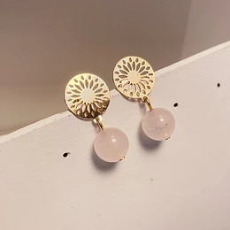 Aros mandála dorados con Cuarzo rosado