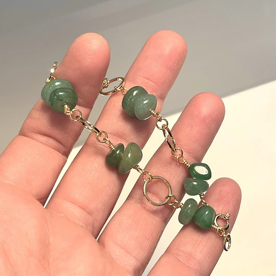 Pulsera argollas doradas con piedra Aventurina