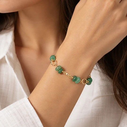 Pulsera argollas doradas con piedra Aventurina