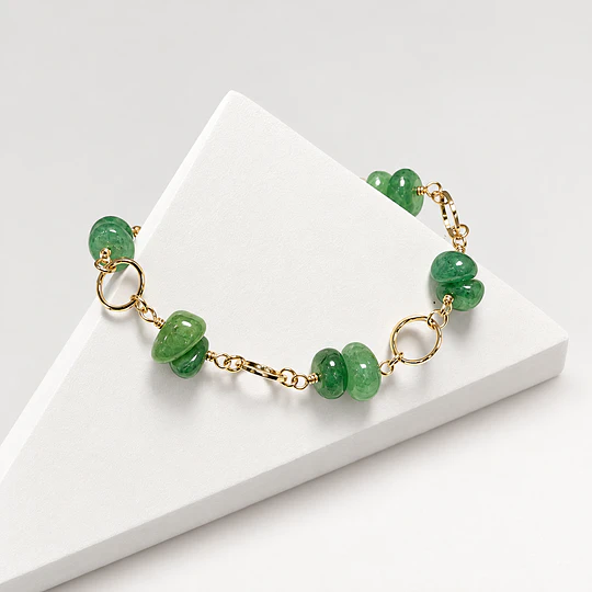 Pulsera argollas doradas con piedra Aventurina