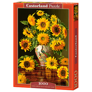Puzzle 1000 Piezas | Girasoles en florero de pavo real Castorland