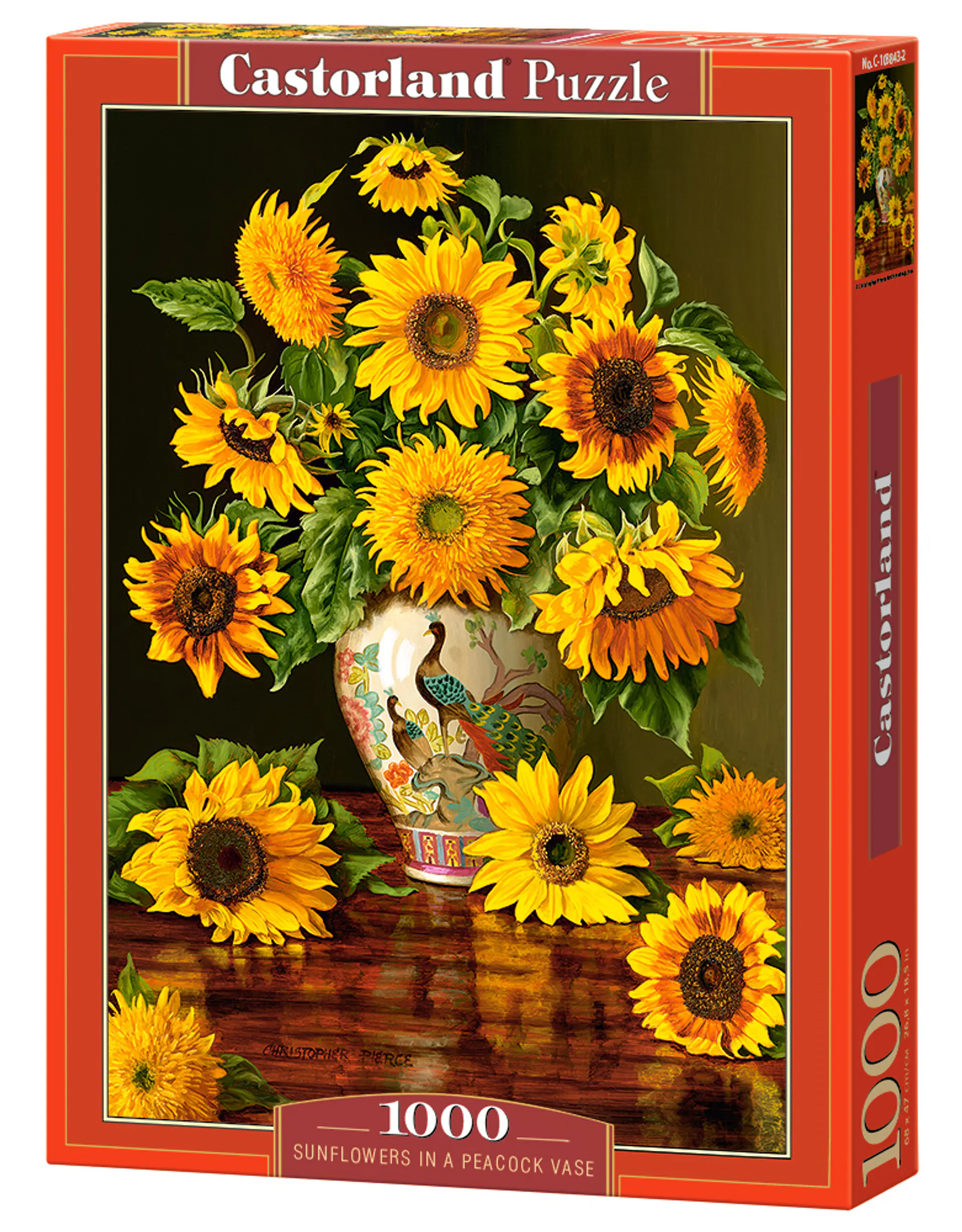 Puzzle 1000 Piezas | Girasoles en florero de pavo real 1
