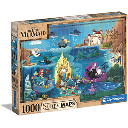 Puzzle 1000 Piezas | Disney La Sirenita Story Maps Clementoni