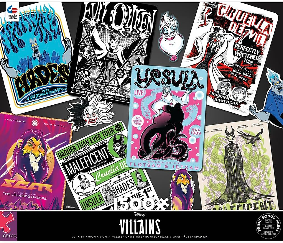Puzzle 1500 Piezas | Disney Villanos Rock Posters 4