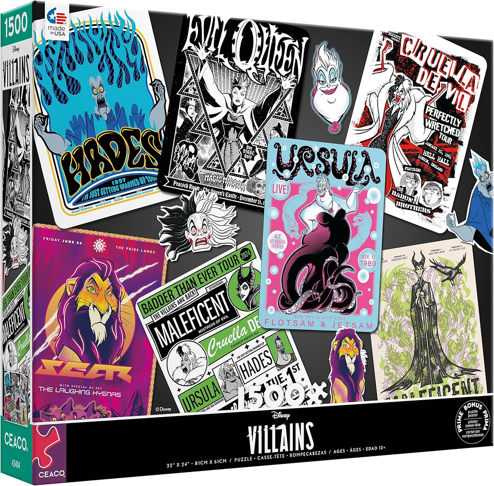 Puzzle 1500 Piezas | Disney Villanos Rock Posters 1