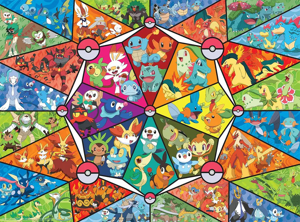 Puzzle 1000 piezas | Pokémon Iniciales en Mosaico de Vitrales 3