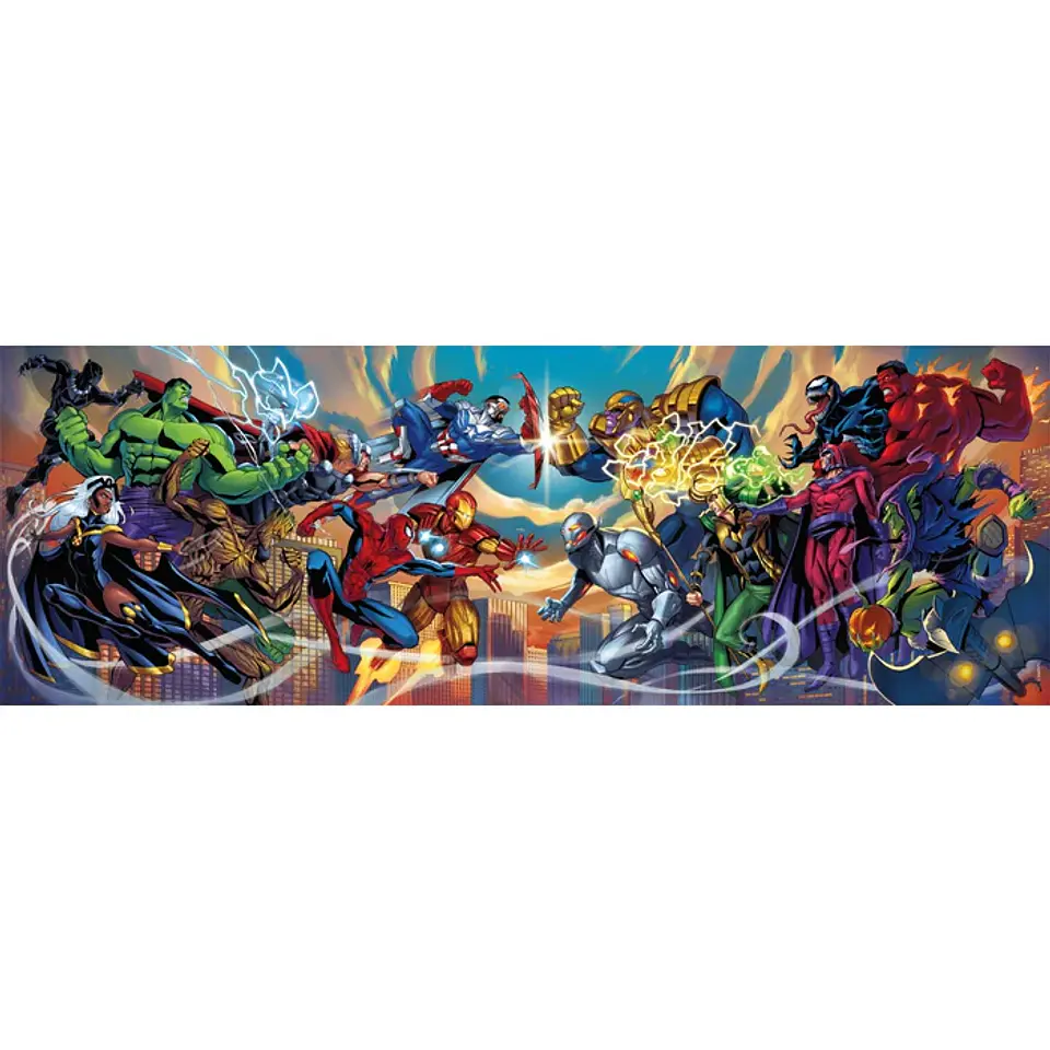 Puzzle 1000 Piezas Panorámico | Marvel Héroes vs Villanos 2
