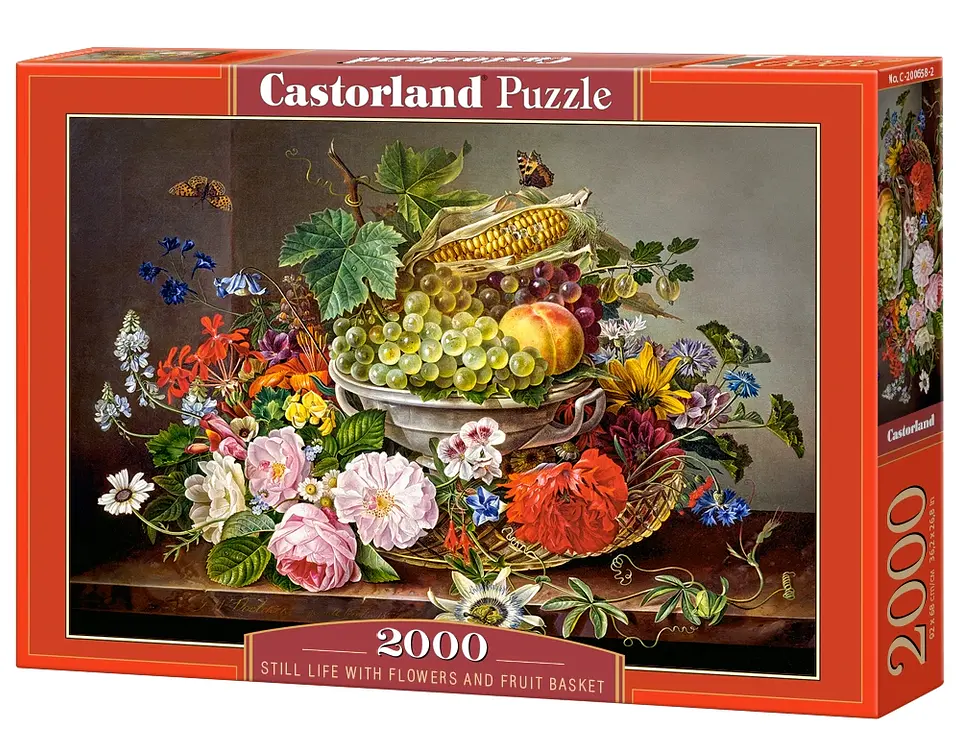 Puzzle 2000 Piezas | Naturaleza Muerta con Flores y Canasta de Frutas 1