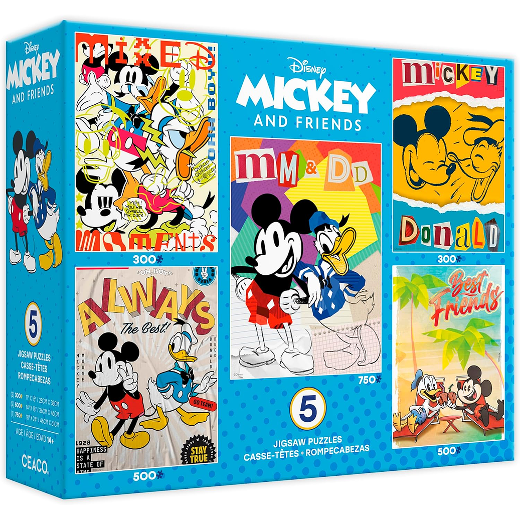 Puzzle (5 en 1) 300, 500, 750 Piezas | Disney Mickey y Donald Multipack 1