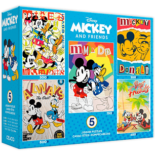 Puzzle (5 en 1) 300, 500, 750 Piezas | Disney Mickey y Donald Multipack
