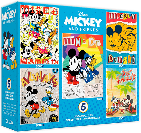 Puzzle (5 en 1) 300, 500, 750 Piezas | Disney Mickey y Donald Multipack