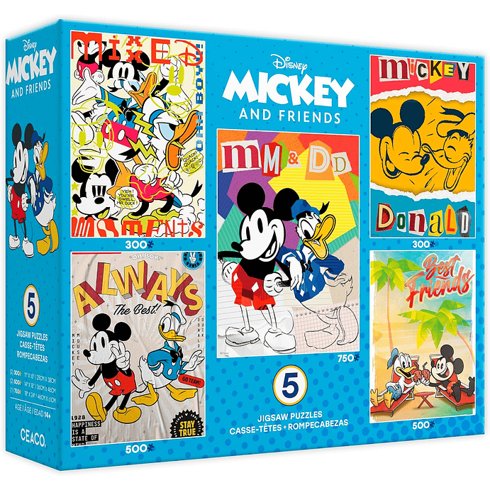 Puzzle (5 en 1) 300, 500, 750 Piezas | Disney Mickey y Donald Multipack 1