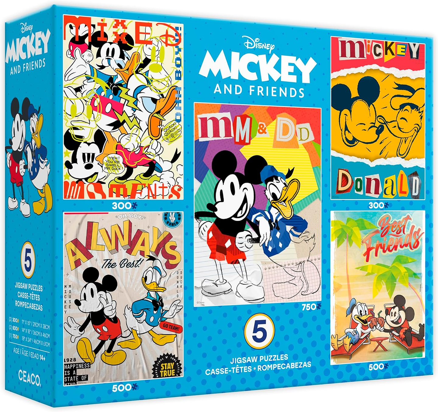 Puzzle (5 en 1) 300, 500, 750 Piezas | Disney Mickey y Donald Multipack 1