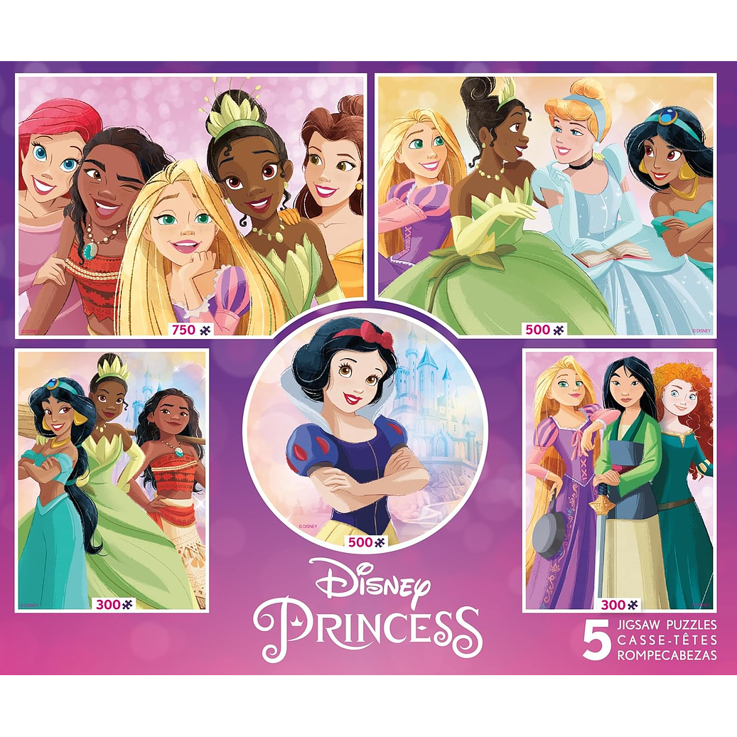 Puzzle (5 en 1) 300, 500, 750 Piezas | Disney Princesas Multipack 7