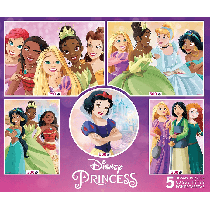 Puzzle (5 en 1) 300, 500, 750 Piezas | Disney Princesas Multipack 7