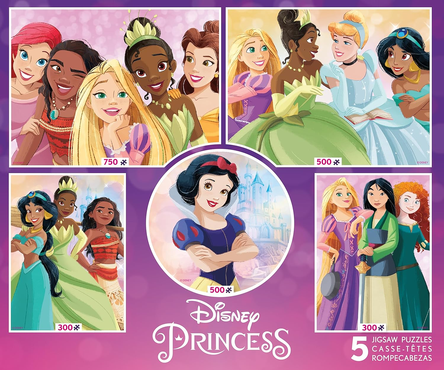 Puzzle (5 en 1) 300, 500, 750 Piezas | Disney Princesas Multipack 7