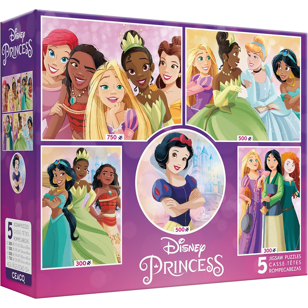 Puzzle (5 en 1) 300, 500, 750 Piezas | Disney Princesas Multipack 1