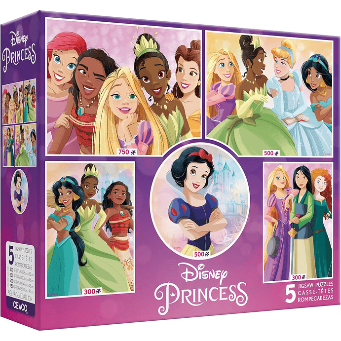 Puzzle (5 en 1) 300, 500, 750 Piezas | Disney Princesas Multipack 1