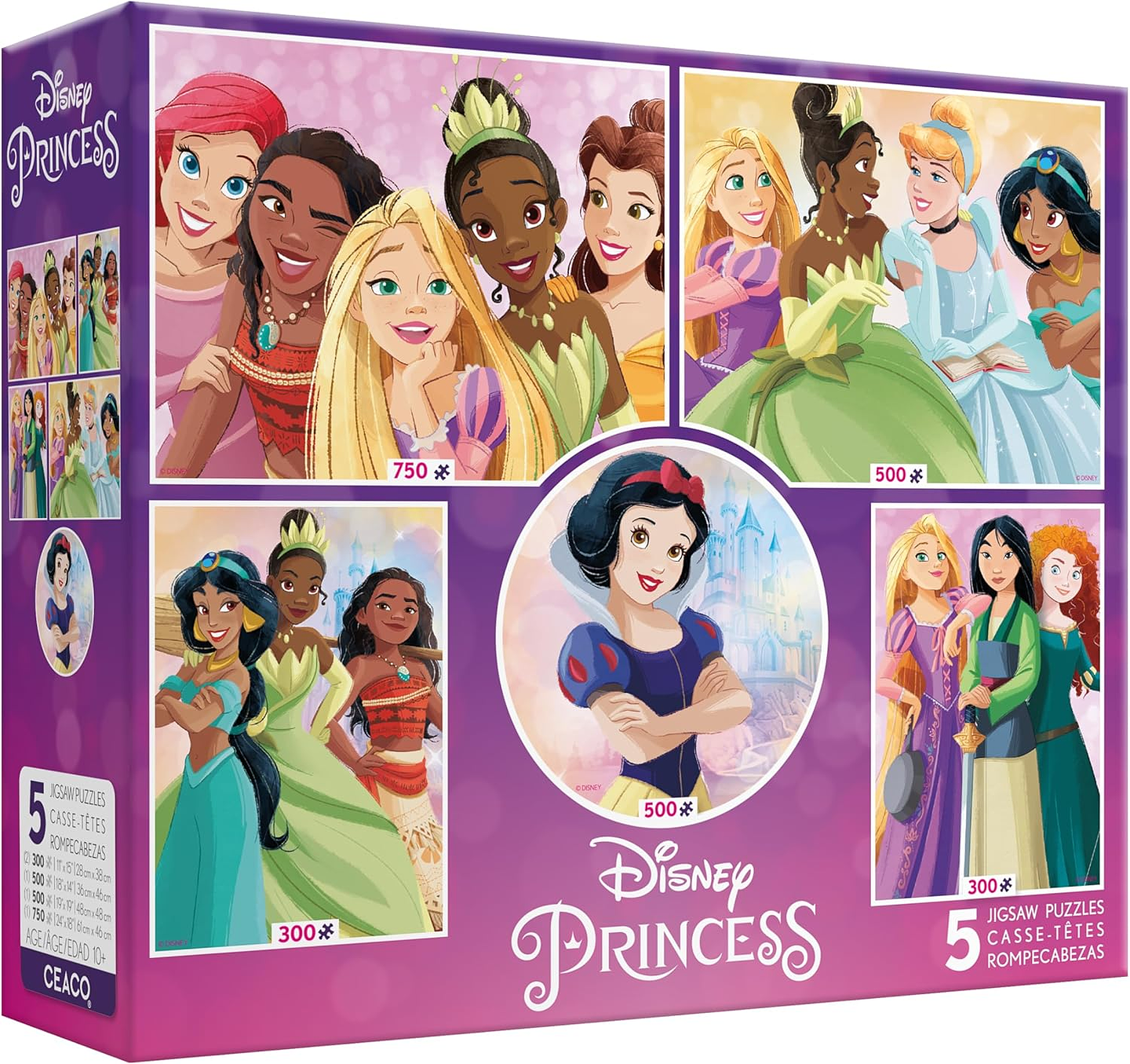 Puzzle (5 en 1) 300, 500, 750 Piezas | Disney Princesas Multipack 1