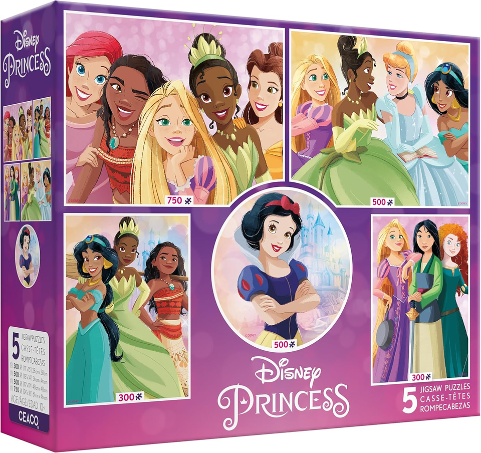 Puzzle (5 en 1) 300, 500, 750 Piezas | Disney Princesas Multipack 1