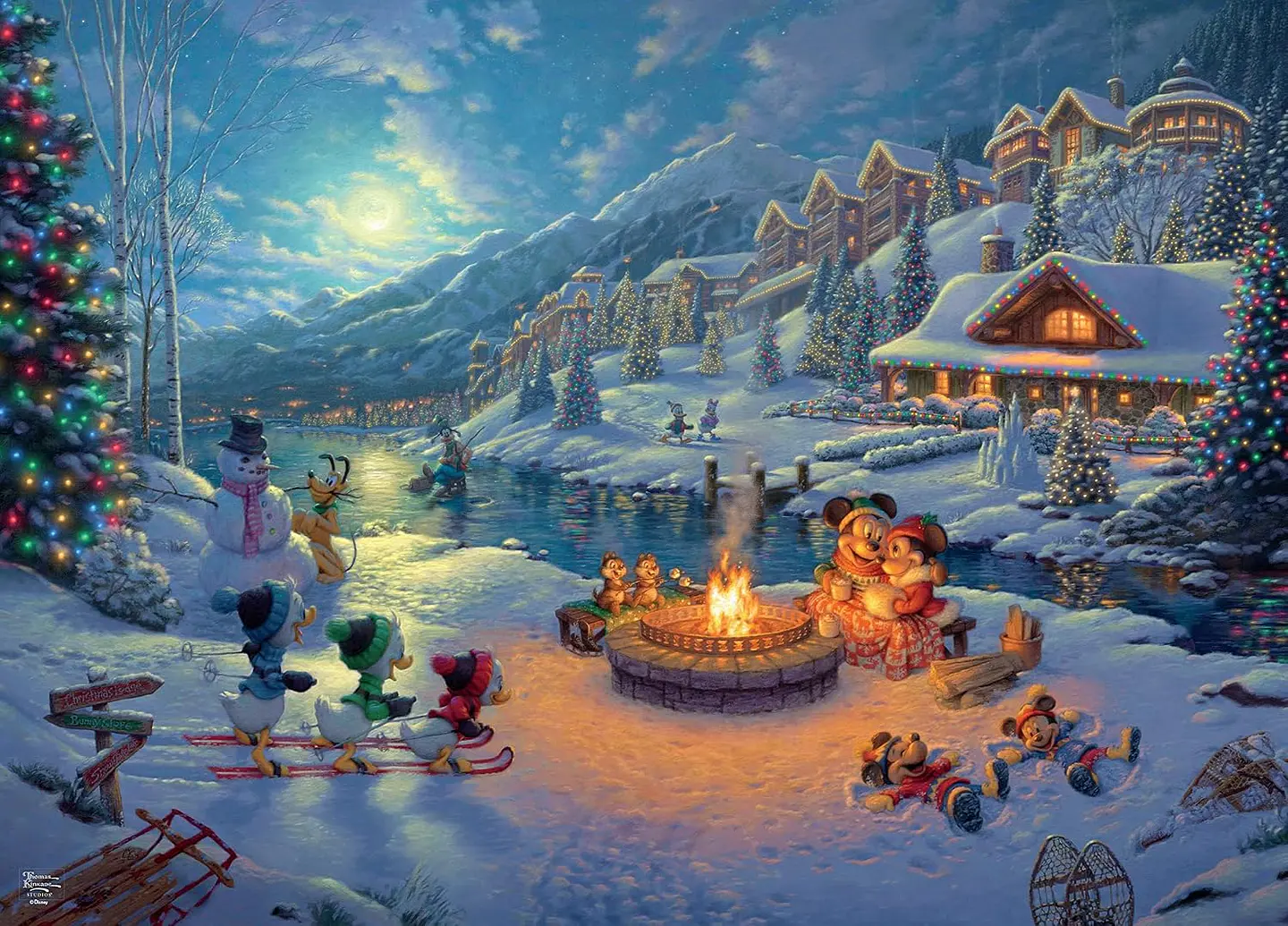 Puzzle 1000 Piezas | Disney Mickey y Minnie en la fogata de Navidad 2