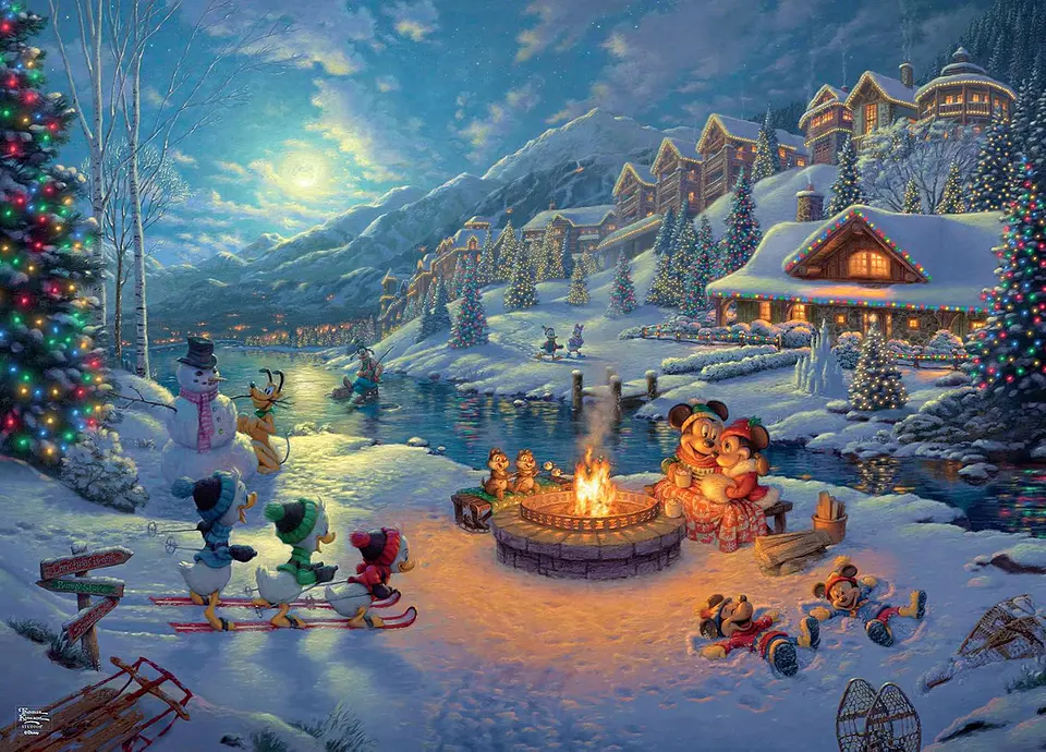 Puzzle 1000 Piezas | Disney Mickey y Minnie en la fogata de Navidad 2
