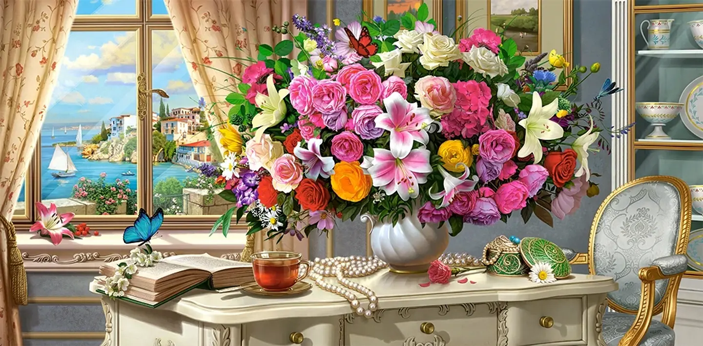 Puzzle 4000 Piezas | Flores de Verano y una Taza de Té 2