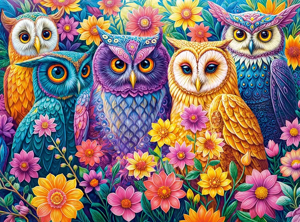 Puzzle 3000 Piezas | Encuentro de Búhos Florales 2