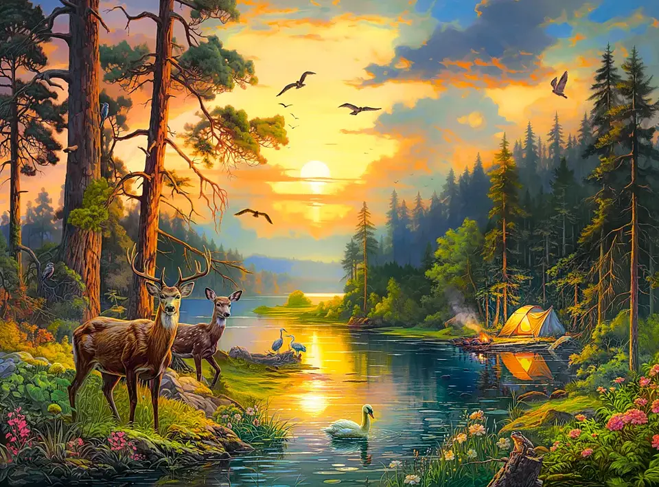 Puzzle 3000 Piezas | Atardecer sobre el Río del Bosque 2
