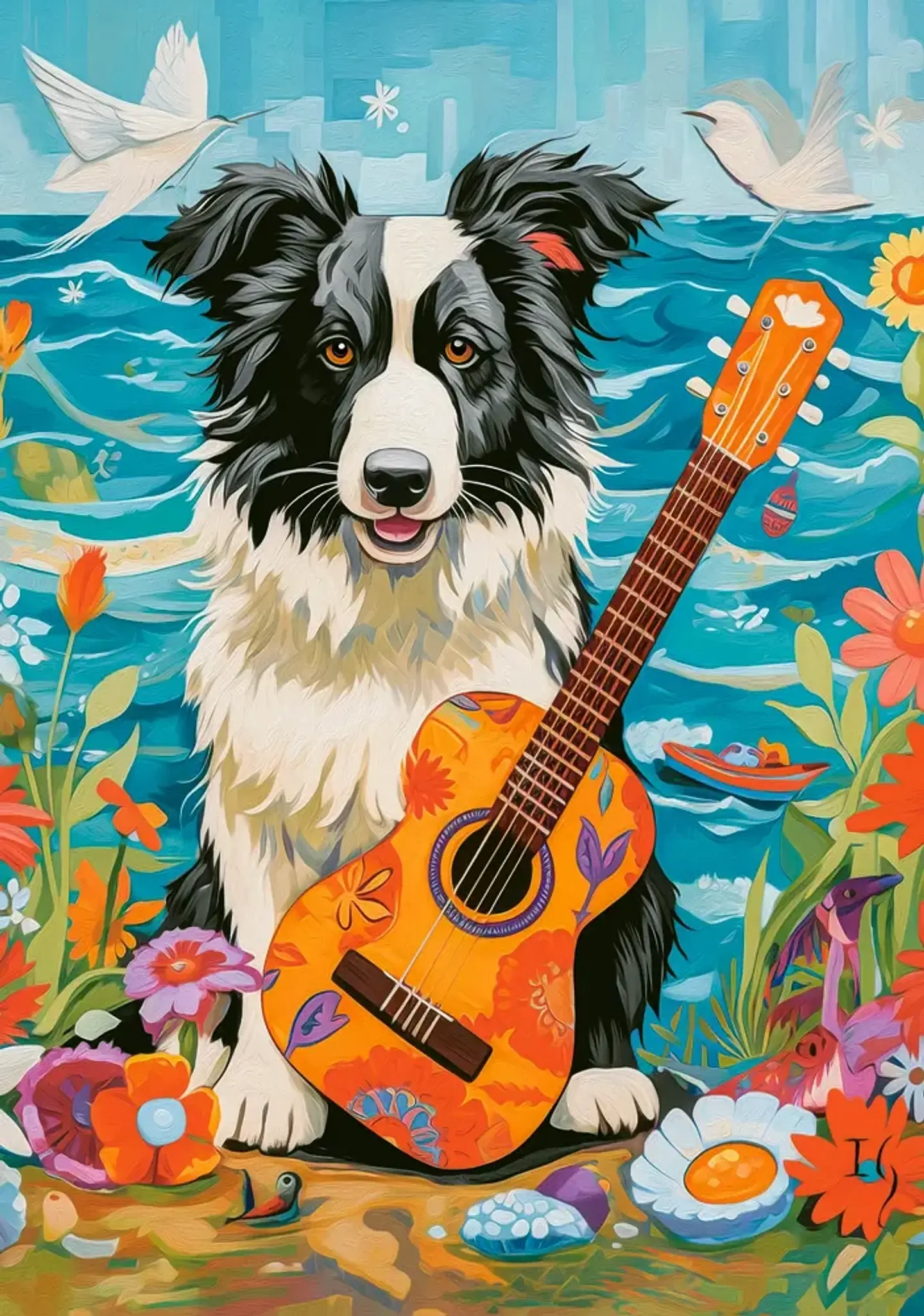 Puzzle 500 Piezas | Collie, Guitarra y el Mar 2