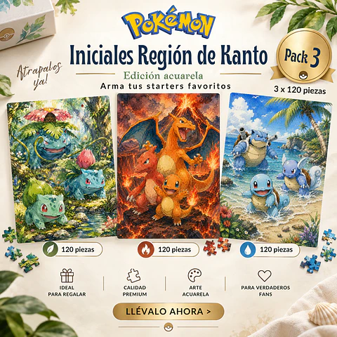 Pack 3 Puzzles Pokémon 120 Piezas – Iniciales de Kanto