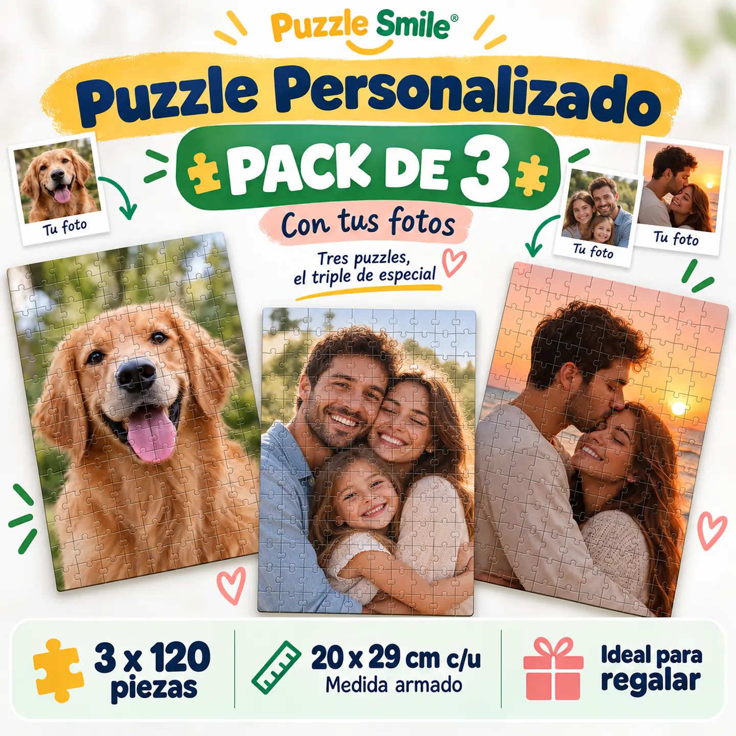 Pack 3 Puzzles Personalizados 120 Piezas - Con tu Foto 1