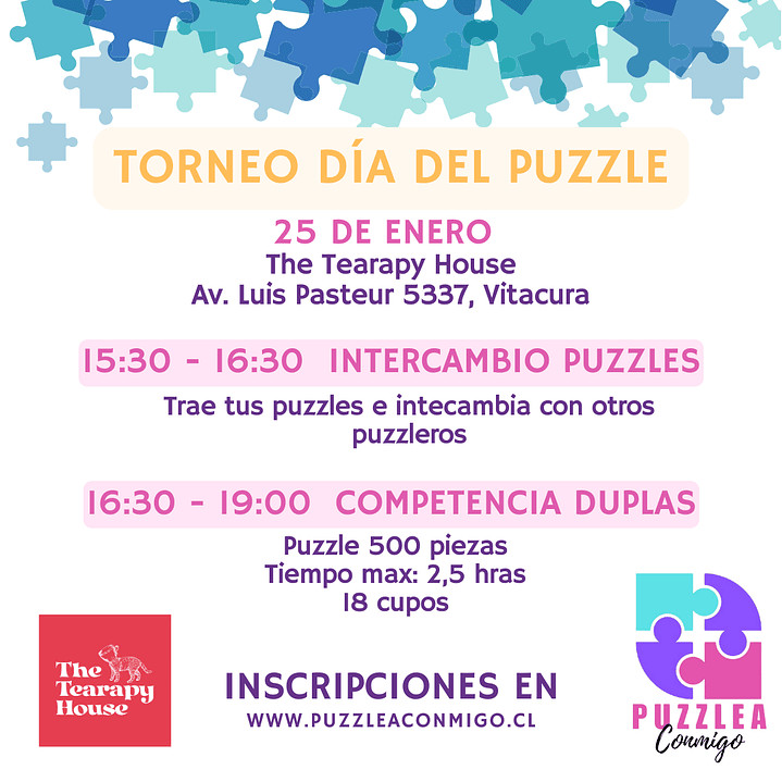 Día del Puzzle - Torneo Puzzlea Conmigo -  Duplas Adulto - 25 de enero - 16:30 hrs - The Tearapy House Vitacura  2