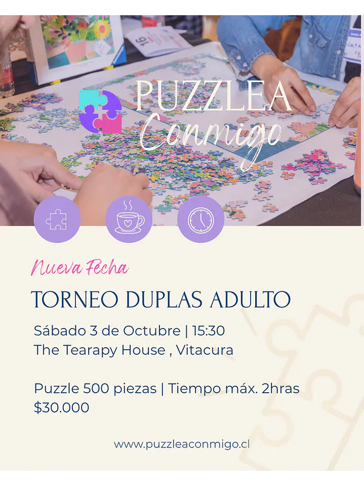 🧩 Duplas Adulto - Sábado 3 de octubre - 15:30 - The Tearapy House - Vitacura  1