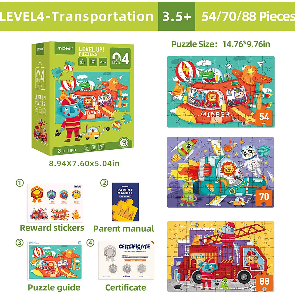 LEVEL UP PUZZLEs NIVEL 4 VEHICULOS, 3 PUZZLES 2