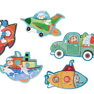 PUZZLE PROGRESIVO VEHICULOS, 5 PUZZLES
