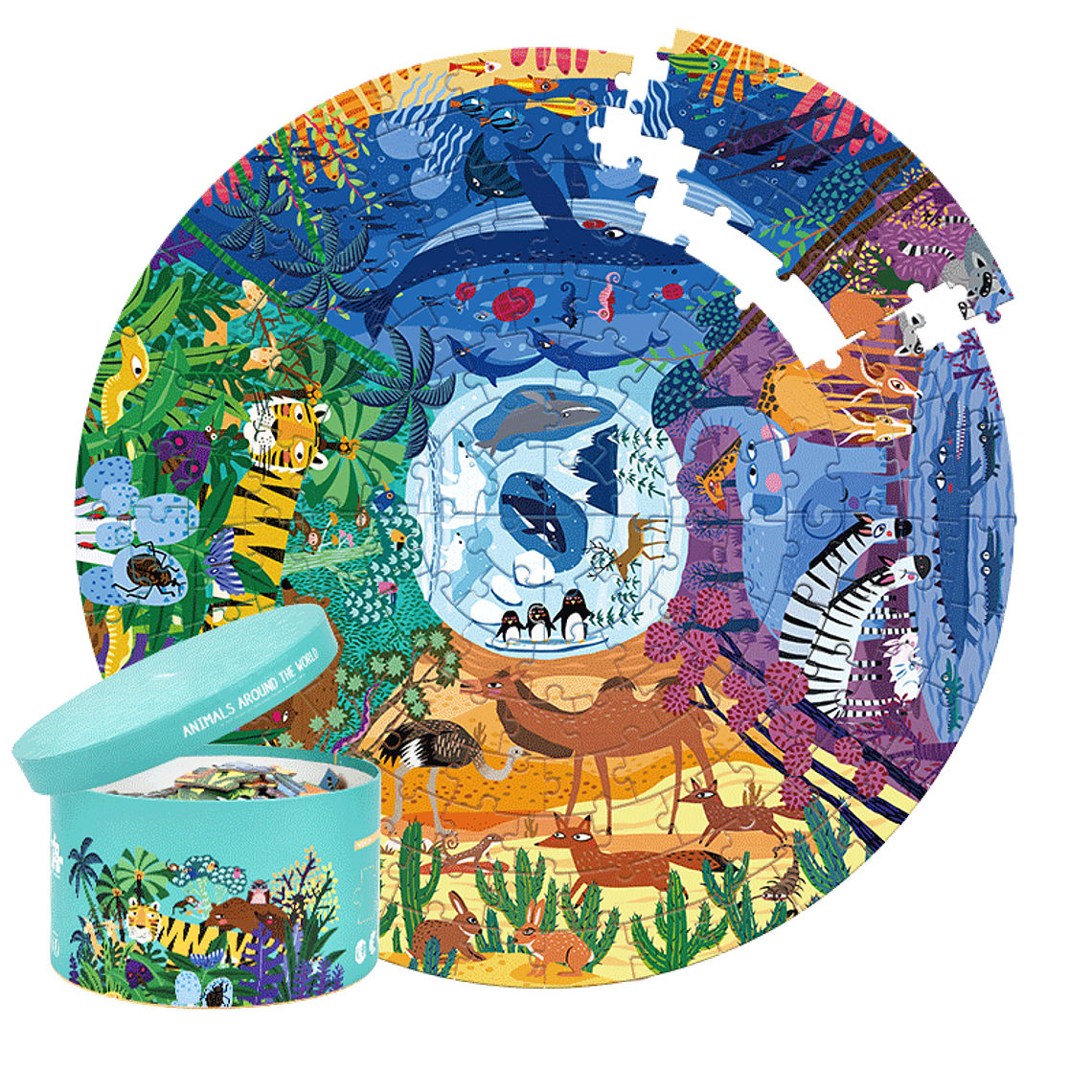 PUZZLE 150PCS REDONDO, ANIMALES ALREDEDOR DEL MUNDO  3