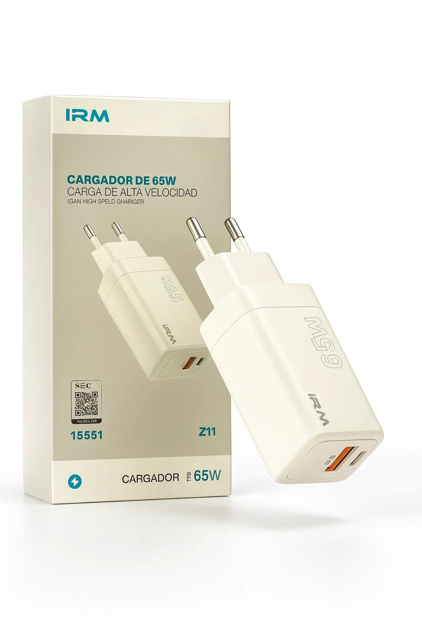 Cargador rápido GaN 65W doble puerto – IRM 1