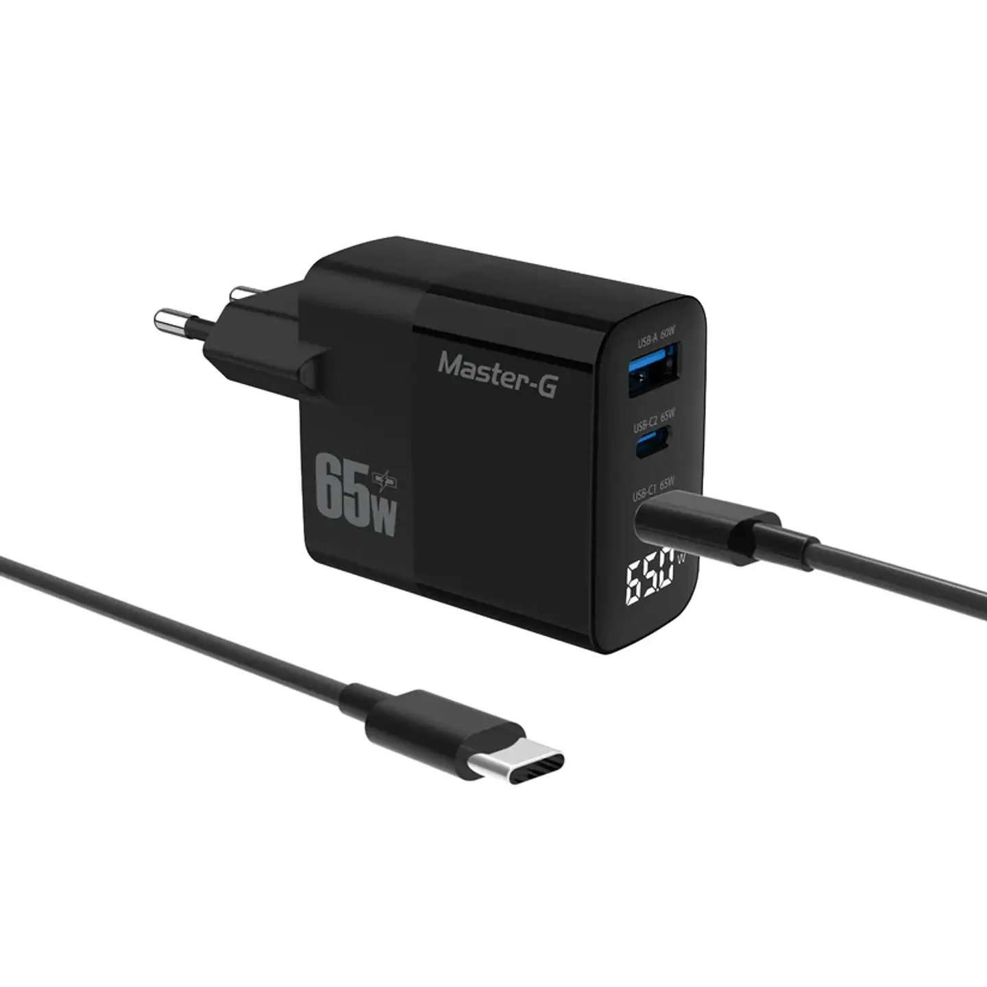 Cargador Multipuerto 65W Power Delivery – 2× USB-C + USB con Display LCD  1