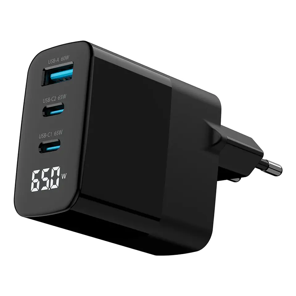 Cargador Multipuerto 65W Power Delivery – 2× USB-C + USB con Display LCD  6